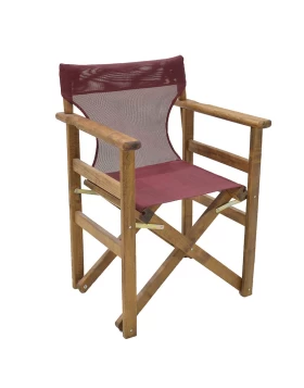 Klara Megapap folding director's armchair by beech in impregnated walnut with bordeaux cloth 61x51x86cm.