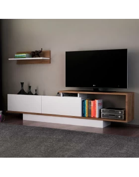 Novara Megapap melamine TV stand in white - walnut color 180x29,6x45cm.