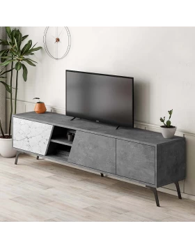 Fiona Megapap melamine TV furniture in retro grey - white marble effect color 180x35,6x48cm.
