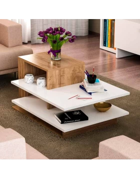 Venus Megapap melamine coffee table in white - walnut color 85x60x43,6cm.