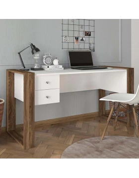 Fernando Megapap melamine desk in white - walnut color 158,8x60x72,2cm.