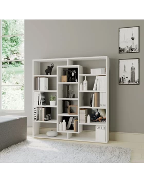 Ample Megapap melamine bookcase in white color 125x22x135,7cm.
