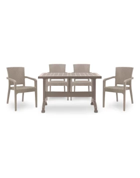 Garden dining set Callan Megapap 5pcs polypropylene table 140x70 - armchair recycled in cappuccino color