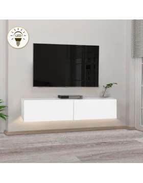 Aristo Megapap melamine wall TV cabinet with LED lighting in white color 135x31.6x25cm.