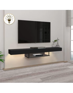 Albares Megapap melamine wall TV cabinet with LED lighting in black color 150x29.6x22cm.