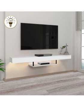 Albares Megapap melamine wall TV cabinet with LED lighting in white color 150x29.6x22cm.