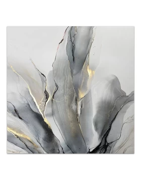 Πίνακας σε καμβά Abstract Grey Leaves Megapap ψηφιακής εκτύπωσης 100x100x3εκ.