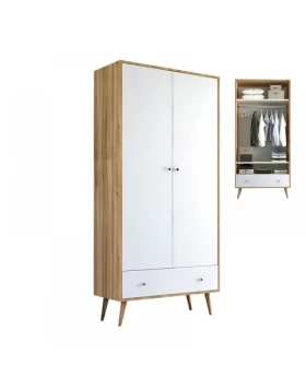 Samet Megapap 2 doors wardrobe in white - sapphire oak 80x50x195cm.