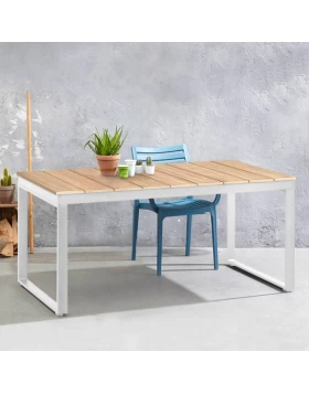 Poseidon Megapap garden table metal - solid wood in white - natural color 180x92x75cm.