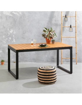 Poseidon Megapap garden table metal - solid wood in black - walnut color 150x82x75cm.