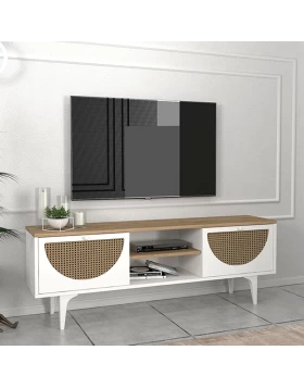 Aureta Megapap melamine TV stand in white - sapphire oak color 150x35x52.8cm.
