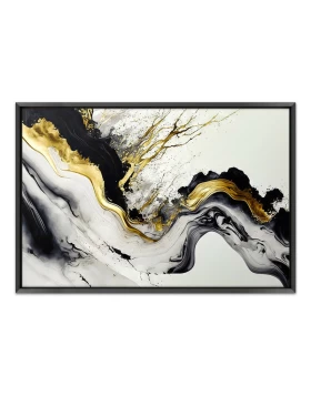 Πίνακας σε καμβά Abstract Golden Wave Megapap ψηφιακής εκτύπωσης με κορνίζα χρώμα μαύρο 140x100x3εκ.