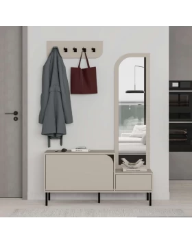 Mila Megapap melamine shoe cabinet with hanger in sandstone color 120x37x171,6cm.