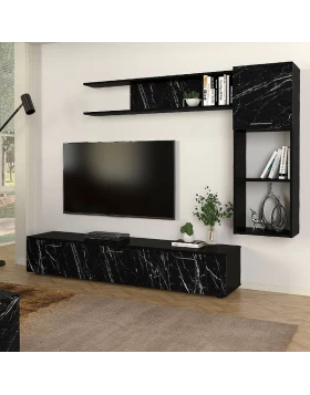 Darcy Megapap melamine TV unit in black - black marble effect color 180x40x33cm.