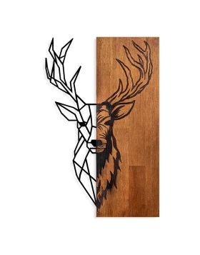 Διακοσμητικό τοίχου Deer Megapap ξύλινο - μεταλλικό χρώμα καρυδί - μαύρο 36x3x58εκ.