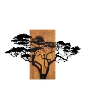 Διακοσμητικό τοίχου Acacia Tree Megapap ξύλινο - μεταλλικό χρώμα καρυδί - μαύρο 90x3x58εκ.