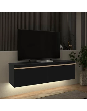 Έπιπλο τηλεόρασης επιτοίχιο Morel Megapap με LED χρώμα μαύρο 140x41,8x40εκ.