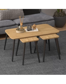 Τραπεζάκι σαλονιού σετ 3 τμχ Oliva Megapap χρώμα oak 90x55x46εκ.