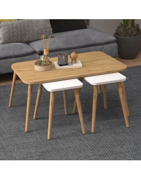 Oliva Megapap melamine coffee table set of 3 in oak - white color 90x55x46cm.