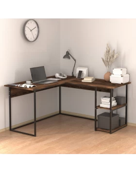 Delta Megapap metal - melamine office desk in smoked walnut color 147.8x140x73.8cm.