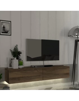 Aristo Megapap melamine wall TV cabinet with LED lighting in walnut color 135x31.6x25cm.