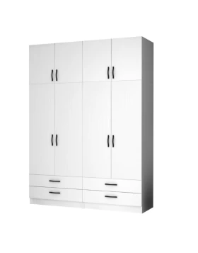 Ricardo Megapap four doors melamine wardrobe with cabinet in white color 160x51,8x240cm.