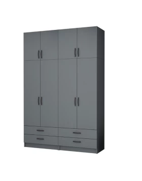 Ricardo Megapap four doors melamine wardrobe with cabinet in anthracite color 160x51,8x240cm.