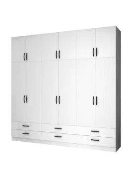 Ricardo Megapap six doors melamine wardrobe with cabinet in white color 240x51,8x240cm.