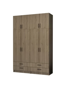 Ricardo Megapap four doors melamine wardrobe with cabinet in walnut color 160x51,8x240cm.