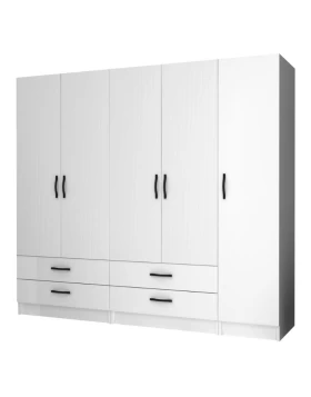 Ricardo Megapap five doors melamine wardrobe in white color 200x51,8x181cm.