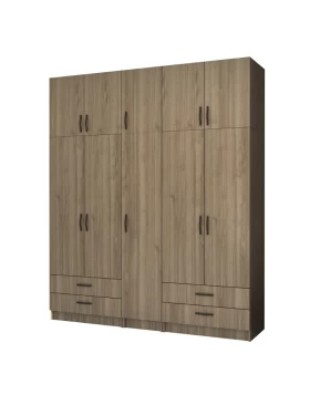 Ricardo Megapap five doors melamine wardrobe with cabinet in walnut color 200x51,8x240cm.