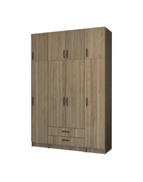 Ricardo Megapap four doors melamine wardrobe with cabinet in walnut color 160x51,8x240cm.