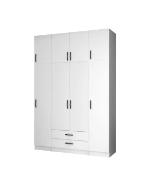 Ricardo Megapap four doors melamine wardrobe with cabinet in white color 160x51,8x240cm.