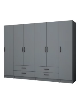 Ricardo Megapap six doors melamine wardrobe in anthracite color 240x51,8x181cm.