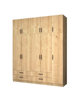 Ricardo Megapap five doors melamine wardrobe with cabinet in oak color 200x51,8x240cm.