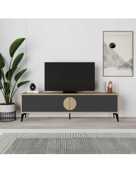 Έπιπλο τηλεόρασης Gora Megapap χρώμα sapphire oak - silky black 180x35,6x51εκ.