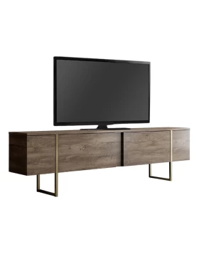 Έπιπλο τηλεόρασης Luxe Megapap χρώμα καρυδί - χρυσό 180x30x50εκ.