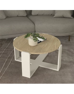 Τραπεζάκι σαλονιού Rebel Megapap χρώμα rota oak - sandstone Ø70x38εκ.