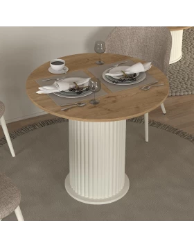Τραπέζι Bohema Megapap χρώμα ivory - sepet oak Ø90x77,7εκ.