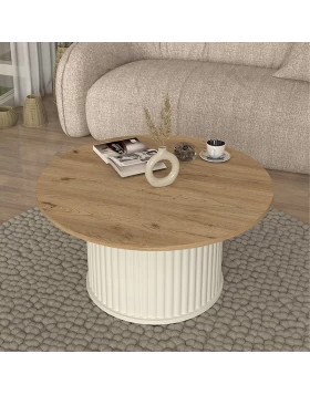 Bohema Megapap melamine coffee table in ivory - sepet oak Ø85x43,2cm.