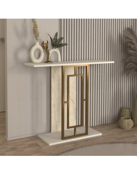 Κονσόλα Alderas Megapap χρώμα λευκό - travertine - χρυσό 90x29,6x76,8εκ.