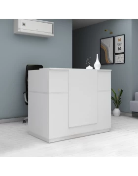 Gemini Megapap melamine reception desk in white color 150x70x110cm.