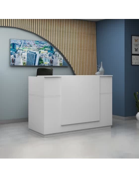 Gemini Megapap melamine reception desk in white color 180x70x110cm.