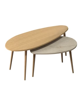 Τραπεζάκι σαλονιού σετ 2 τμχ Elips Megapap χρώμα oak - travertine 116x46x46εκ.
