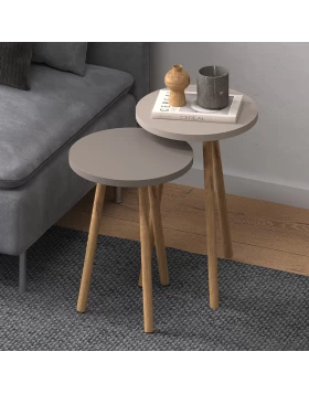 Roma Megapap side table set of 2 in cream - cappuccino color Ø34x46cm.