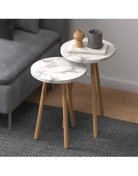 Roma Megapap side table set of 2 in white marble color Ø34x46cm.