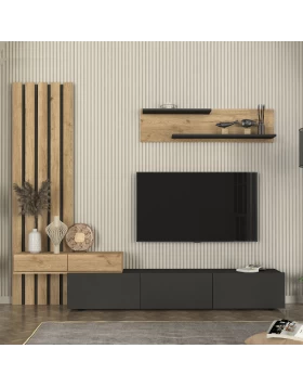 Rosaline Megapap melamine tv unit in anthracite - sepet oak color 233x31.3x196.8cm.