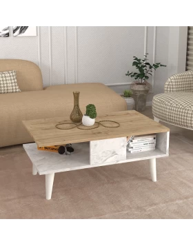 Τραπεζάκι σαλονιού Andros Megapap χρώμα sapphire oak - λευκό εφέ μαρμάρου 90x54x39,6εκ.