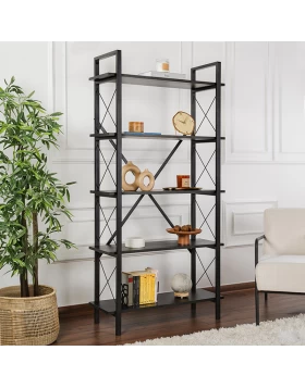 Elysian Megapap melamine - metal bookcase in black color 90x33.5x180cm.