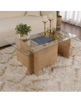 Τραπεζάκι σαλονιού Vetrino Megapap γυάλινο χρώμα honey oak 105x65x40εκ.